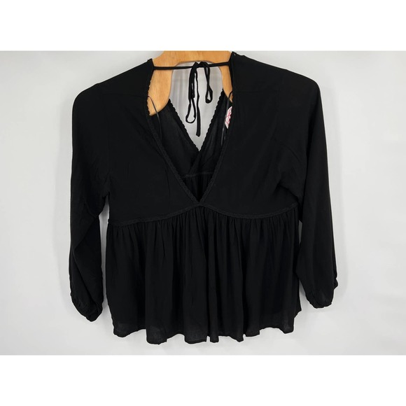 UMGEE Women's black v neck baby doll boho top blouse size large NWT - Picture 1 of 3